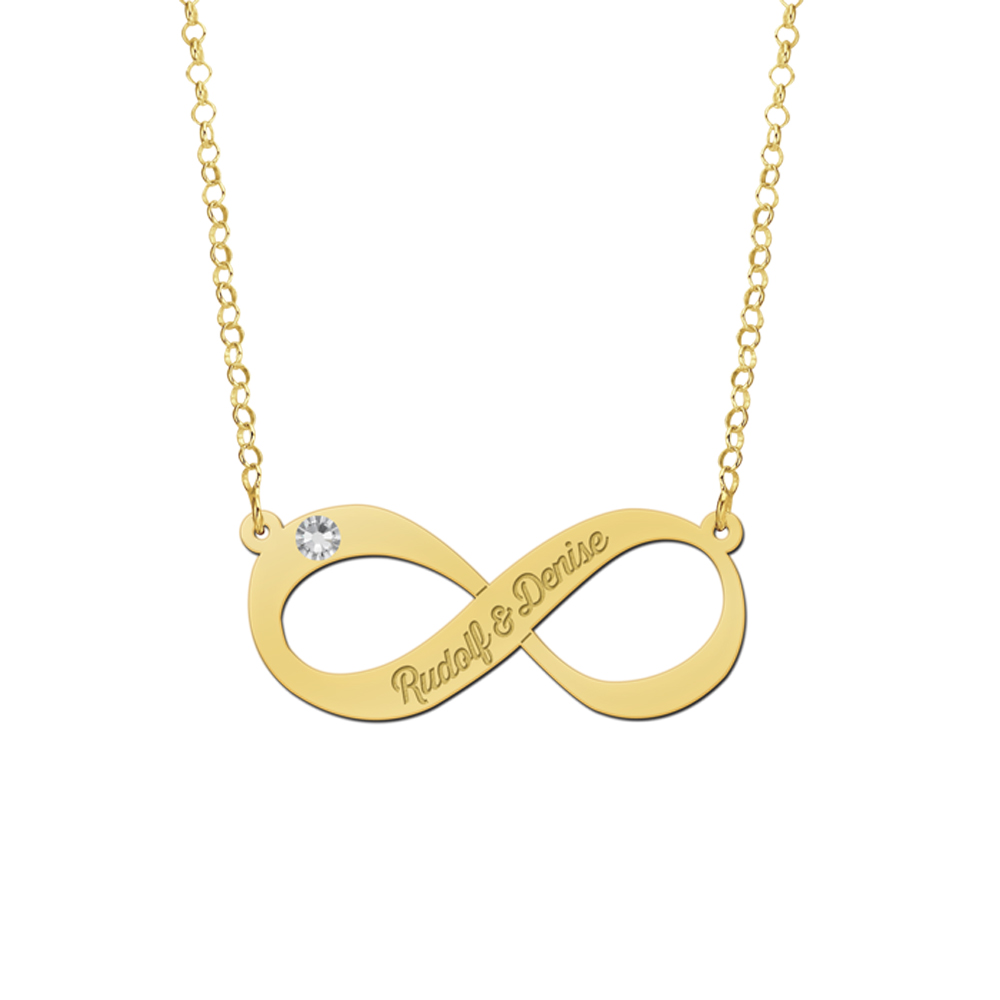 Goldene Infinity Kette mit Gravur - Zirkonia