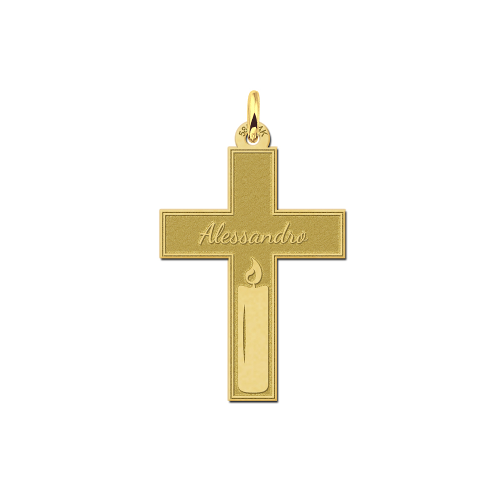 Goldenes Kommunion Kreuz mit Gravur und Kerze Goldenes Kommunion Kreuz mit Gravur und Kerze