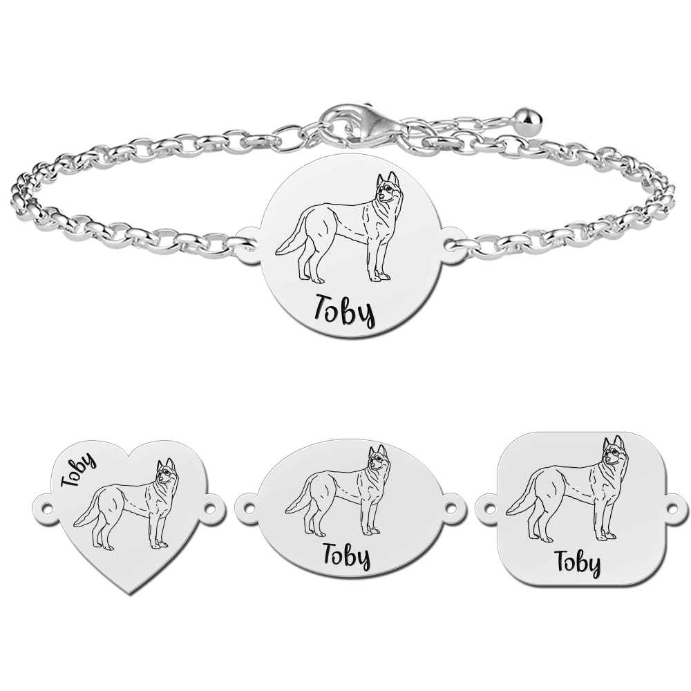 Silbernes Armband mit Gravur Husky