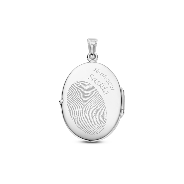 Silbernes ovales Medaillon mit einer glänzenden Linie