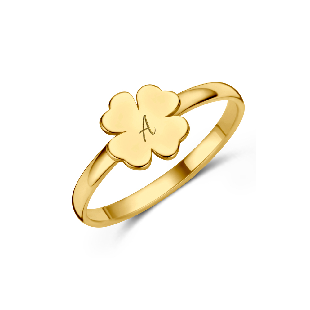 Goldener Ring mit Kleeblatt und Initialen