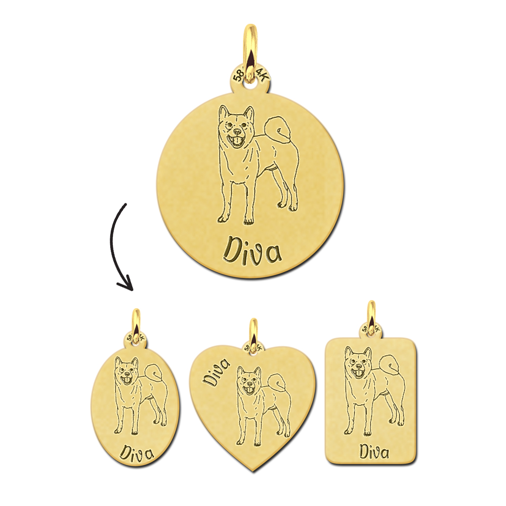 Goldener Anhänger mit Hundegravur Akita