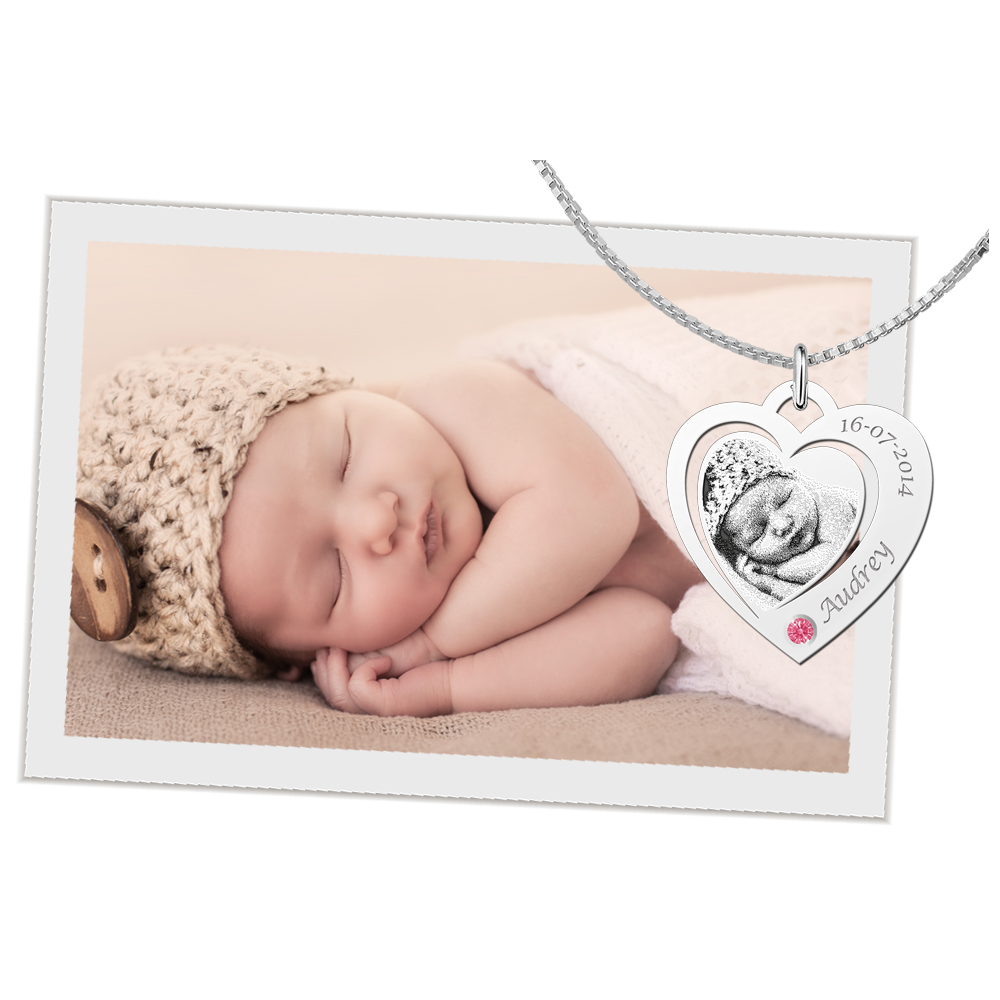 Foto Herz mit Gravur und Swarovski kristall silber