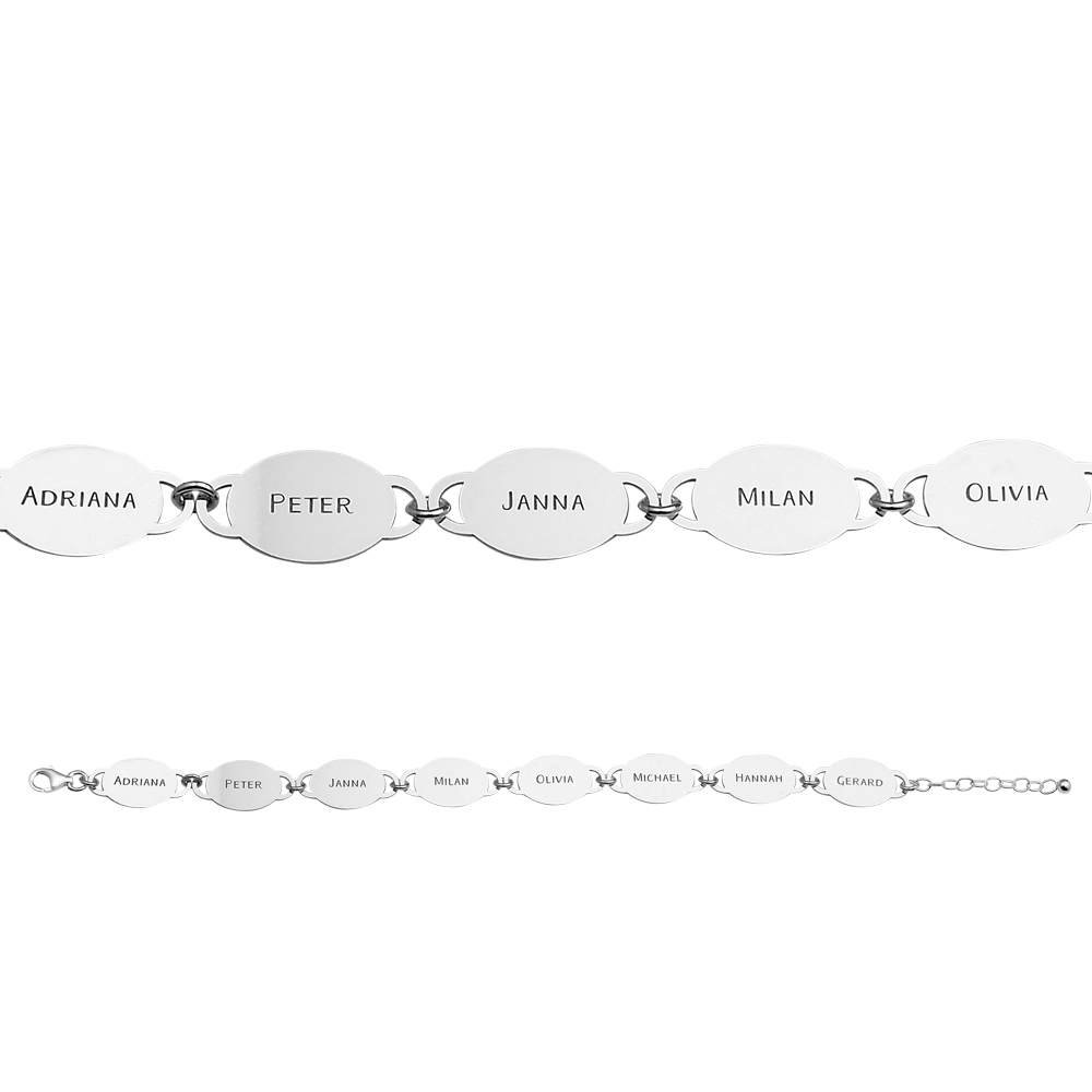 Silbernes Armband mit 8 ovalen Gravurplättchen