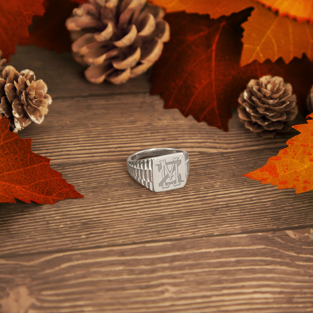 Quadratische Rolex-Stil Silber Monogramm Siegelring