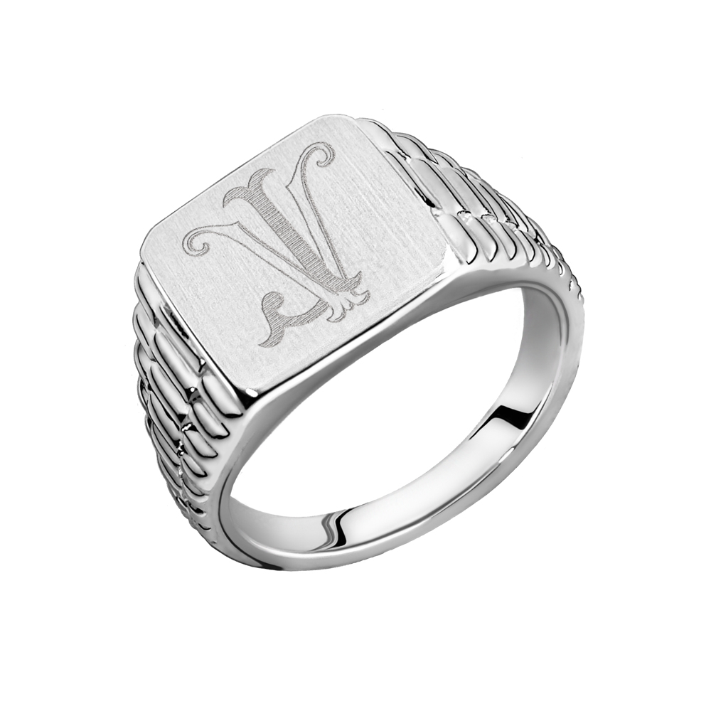 Quadratische Rolex-Stil Silber Monogramm Siegelring