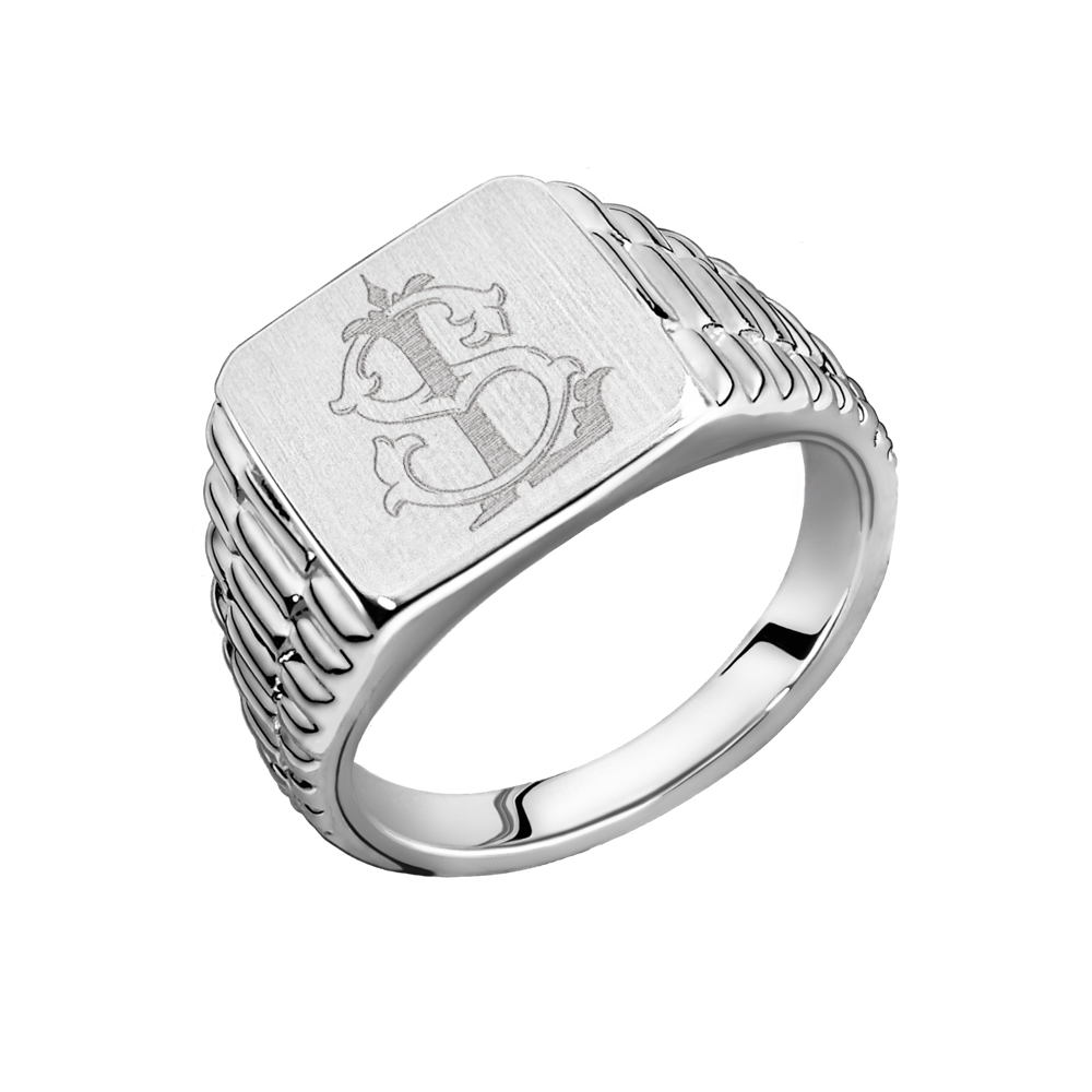 Quadratische Rolex-Stil Silber Monogramm Siegelring