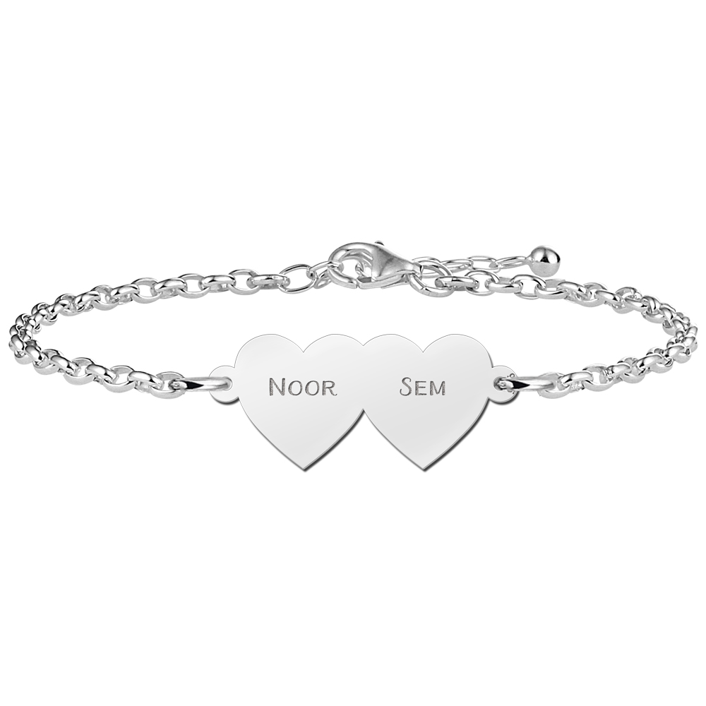 Armband mit zwei Herzen aus Silber