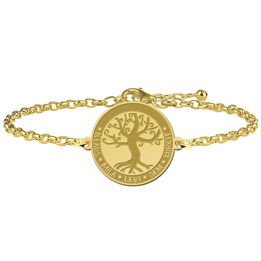 Vergoldetes rundes Stammbaum Armband mit Namen