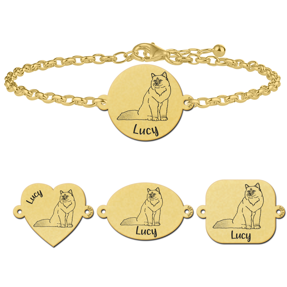 Goldenes Armband mit Katze und Gravur Heilige Birma