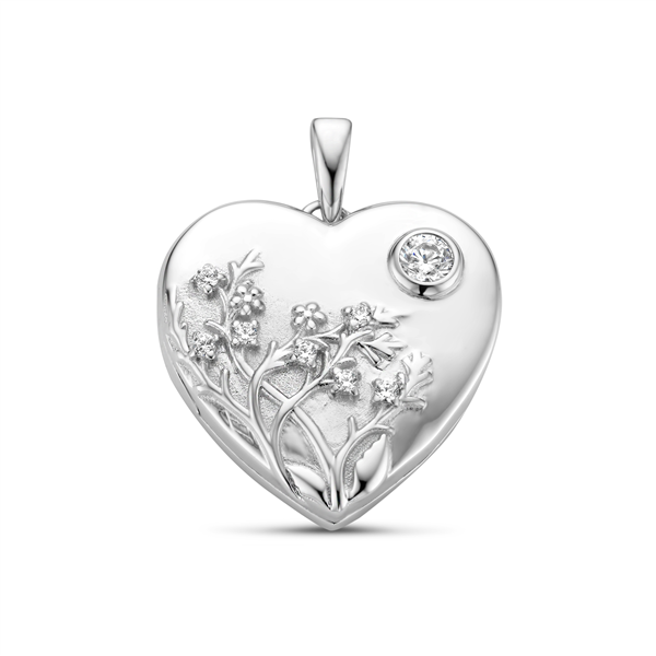 Silbernes Medaillon in Herzform und Blumenverzierung