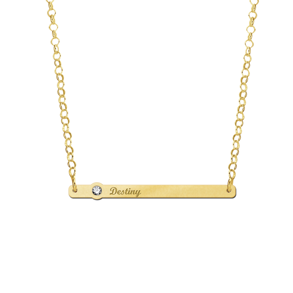 Goldene Bar Namenskette mit Zirkonia