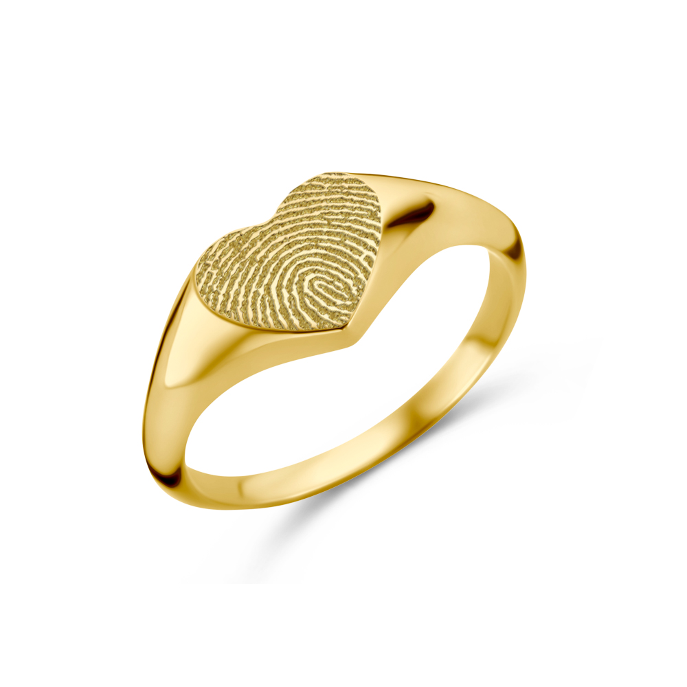 Goldener Siegelring mit Fingerabdruck in Herzform