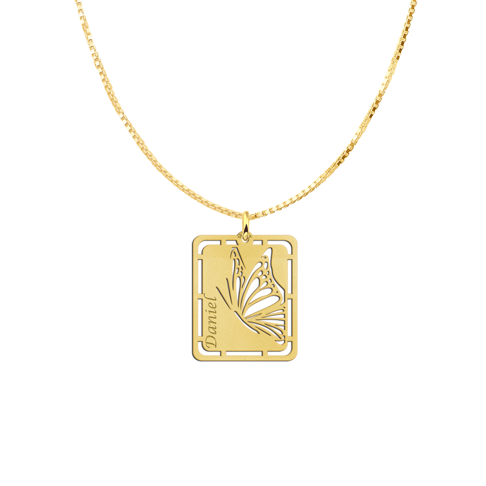 Goldener Anhänger mit Schmetterling und Namensgravur