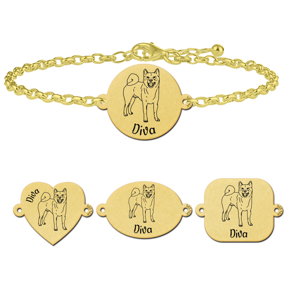 Goldenes Armband mit Hundegravur Akita