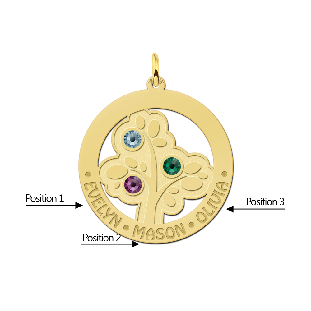 Familienbaum in Gold mit Geburtssteinen Familienbaum in Gold mit Geburtssteinen
