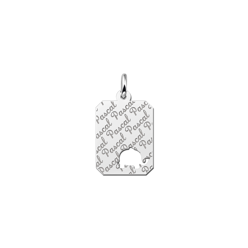 Kettenanhänger Silber Gravurplatte 8-eckig repeat mit Elefant Kettenanhänger Silber Gravurplatte 8-eckig repeat mit Elefant