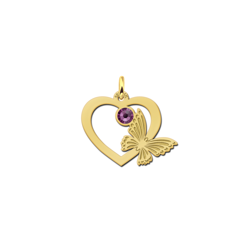 goldenes Herz mit Schmetterling und Stein