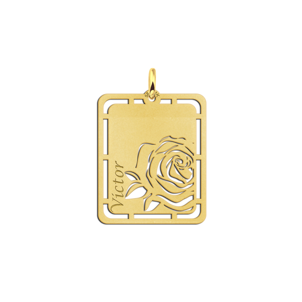 Goldener Anhänger mit Rose und Namensgravur