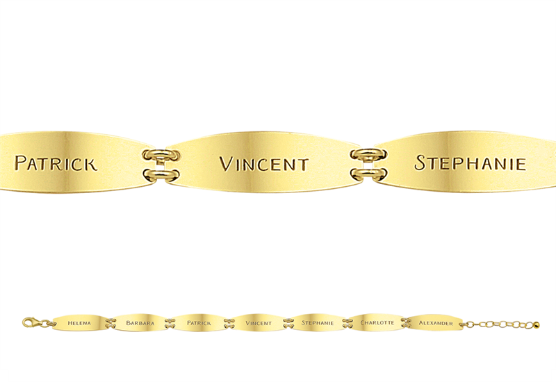 Goldenes Armband mit 7 Namen graviert