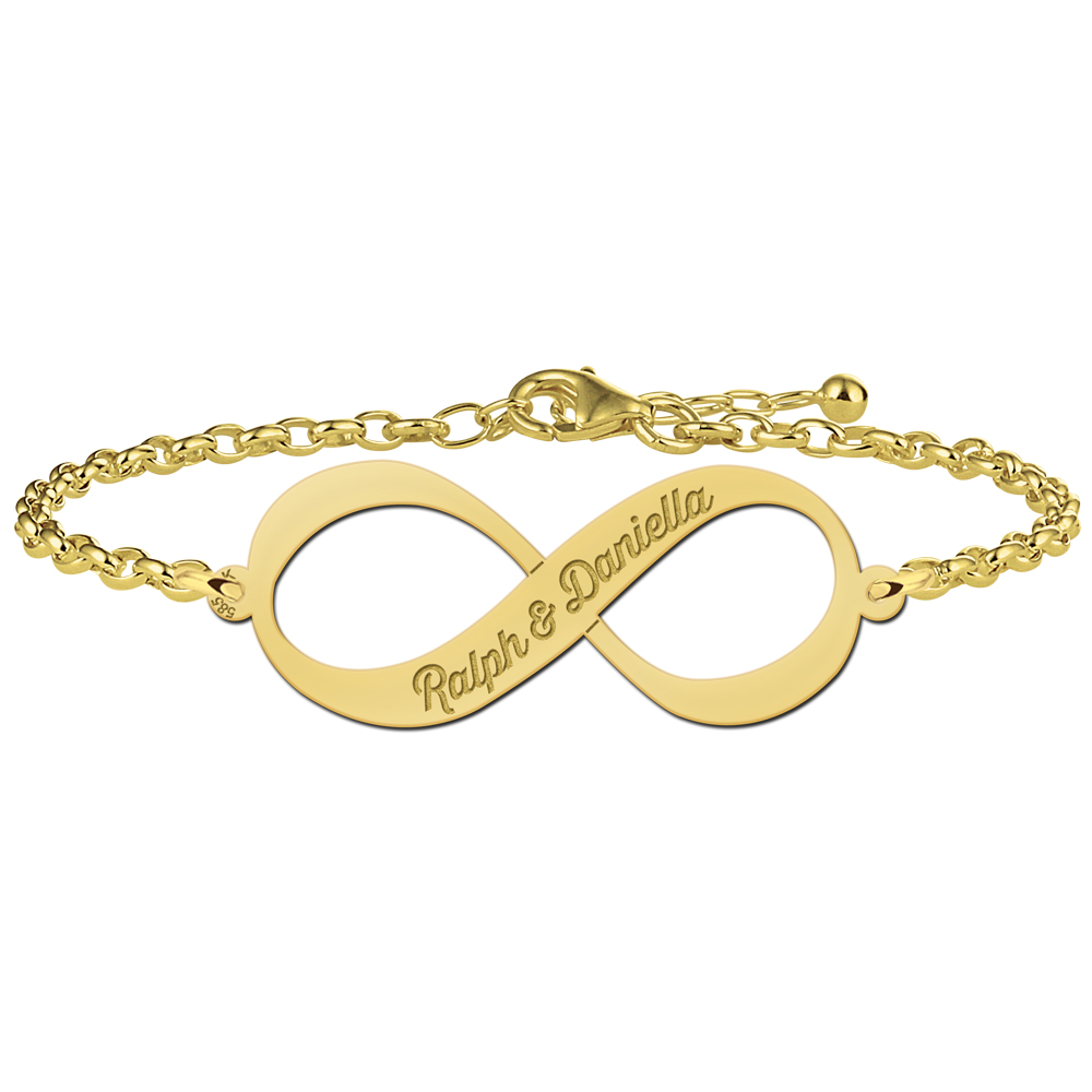 Goldenes Infinity Armband mit zwei eingravierten Namen