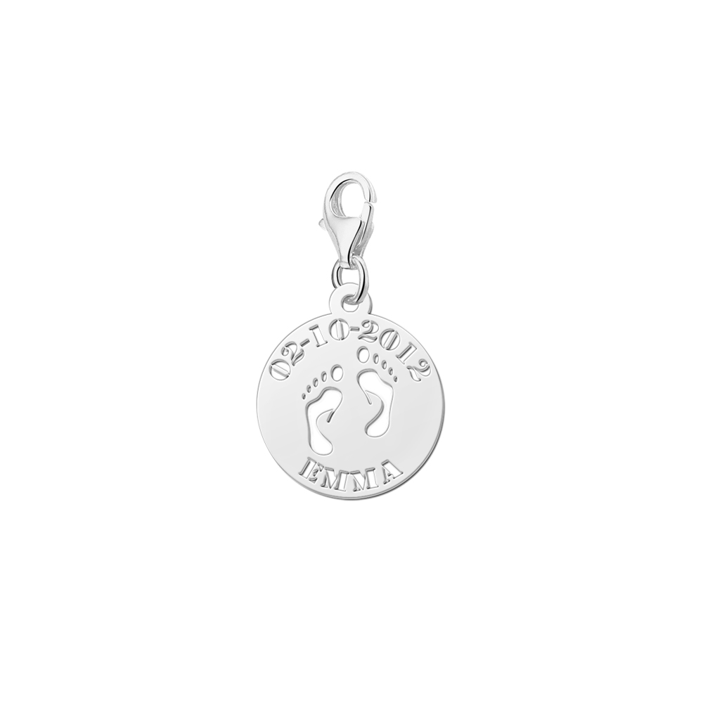 Silber Baby Füßchen Charm mit Namen und Datum