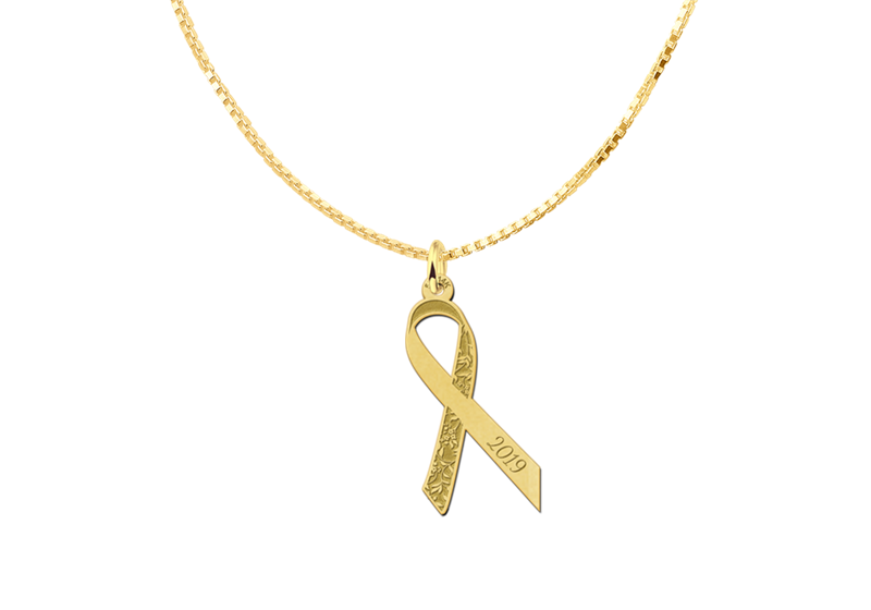 Goldener Pink Ribbon Anhänger mit Blumen