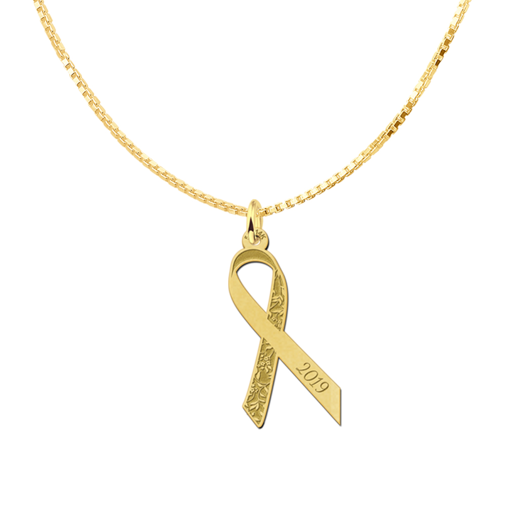 Goldener Pink Ribbon Anhänger mit Blumen