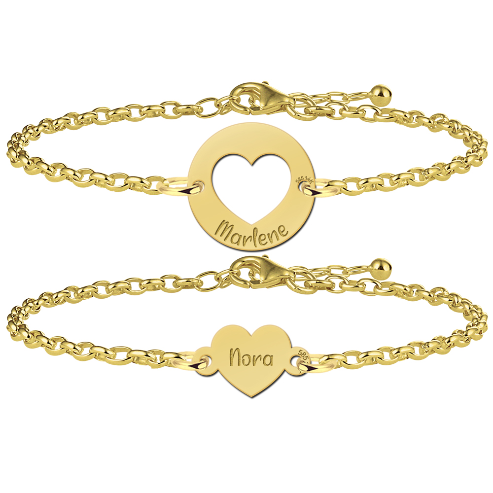 Goldenes Armband-Set mit Namen und Herzen