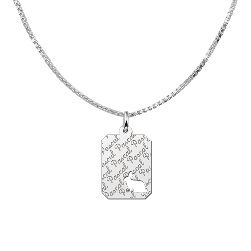 Kettenanhänger Silber 8-eckig mit Kaninchen