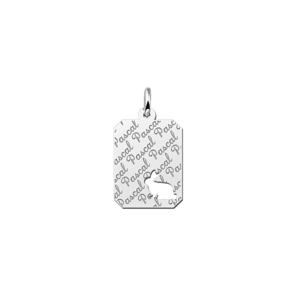 Kettenanhänger Silber Gravurplatte 8-eckig repeat mit Kaninchen Kettenanhänger Silber Gravurplatte 8-eckig repeat mit Kaninchen