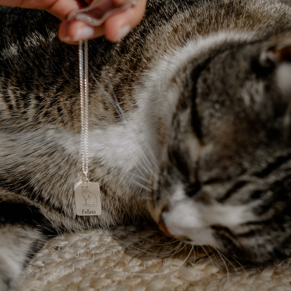 Kettenanhänger mit Katze Russisch Blau Silber