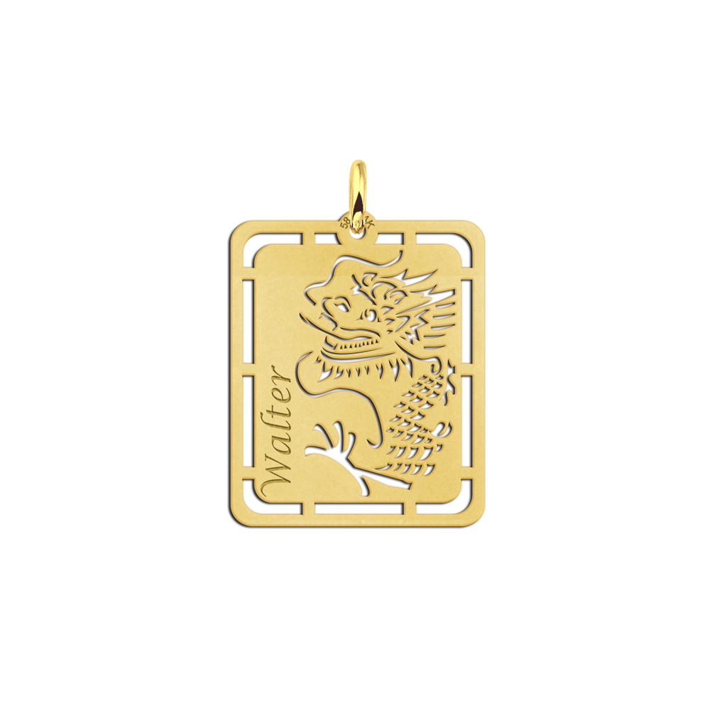 Goldener Chinesischer Drachen Anhänger mit Gravur Goldener Chinesischer Drachen Anhänger mit Gravur