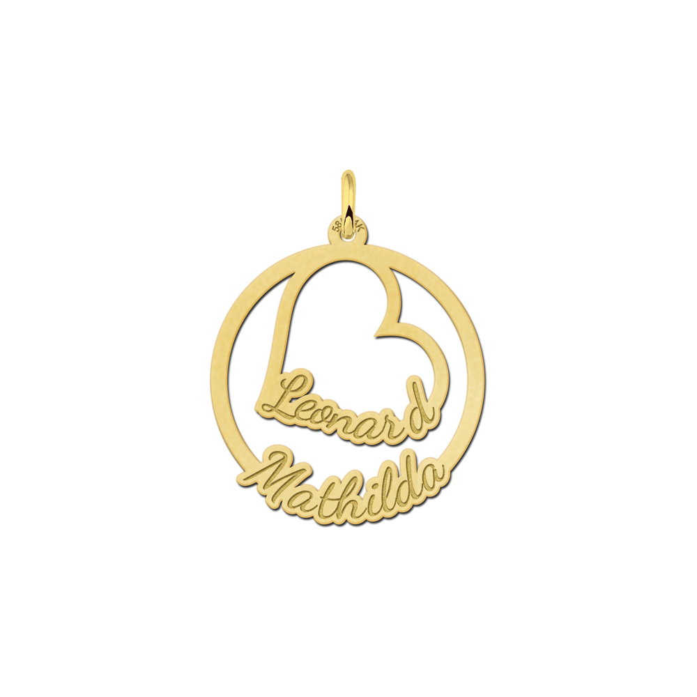 Goldener Anhänger mit Herz und zwei Namen Goldener Anhänger mit Herz und zwei Namen