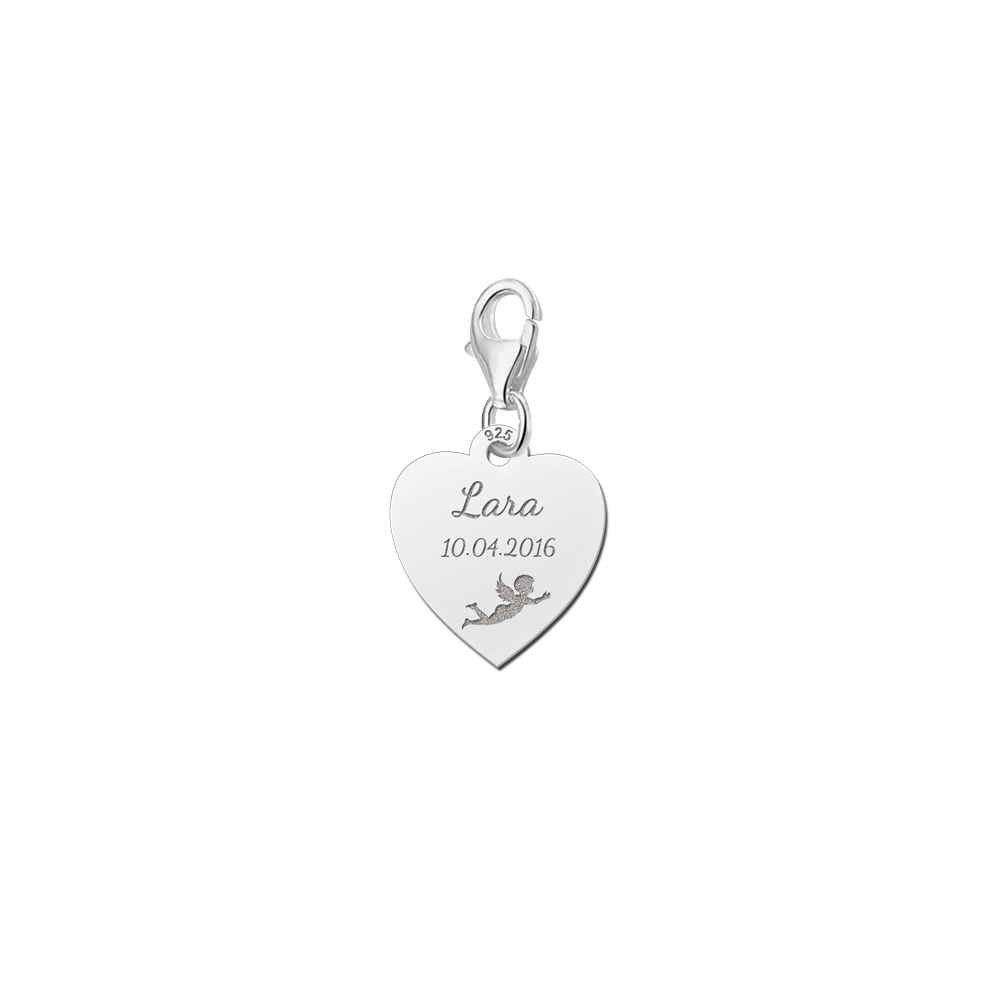 Silberner Kommunion Herz Charm mit Engel Silberner Kommunion Herz Charm mit Engel