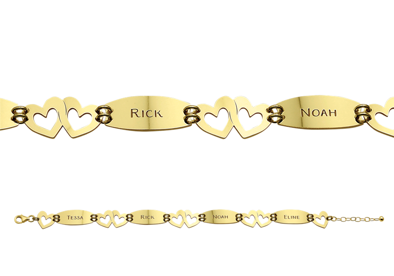 Armband mit Namen und Herzen aus 14 karat gold