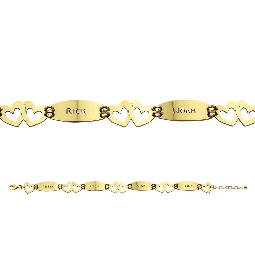 Armband mit Namen und Herzen aus 14 karat gold