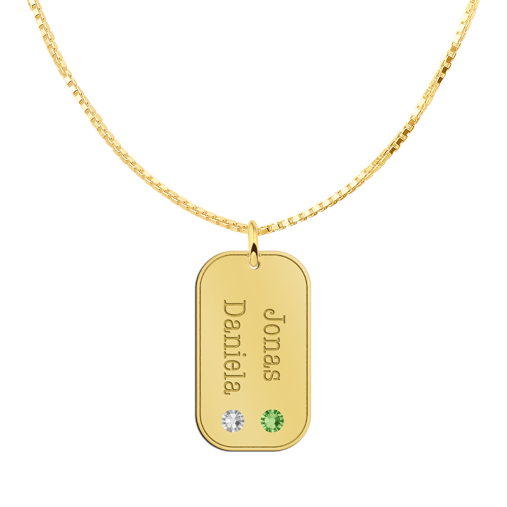 Goldener Anhänger mit zwei Namen und Zirkonia-Geburtssteinen