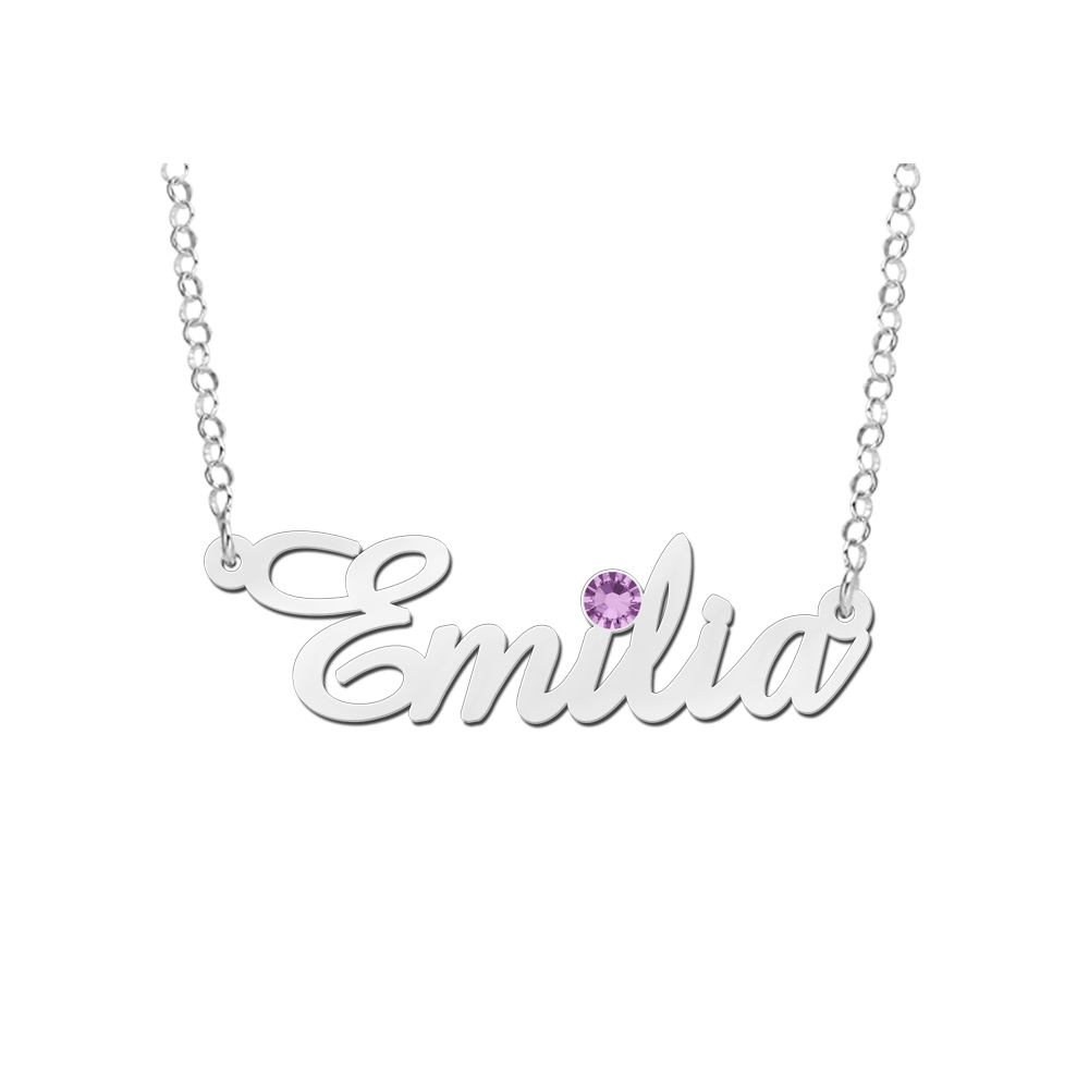 Silberne Namenskette mit Geburtsstein Model Emilia