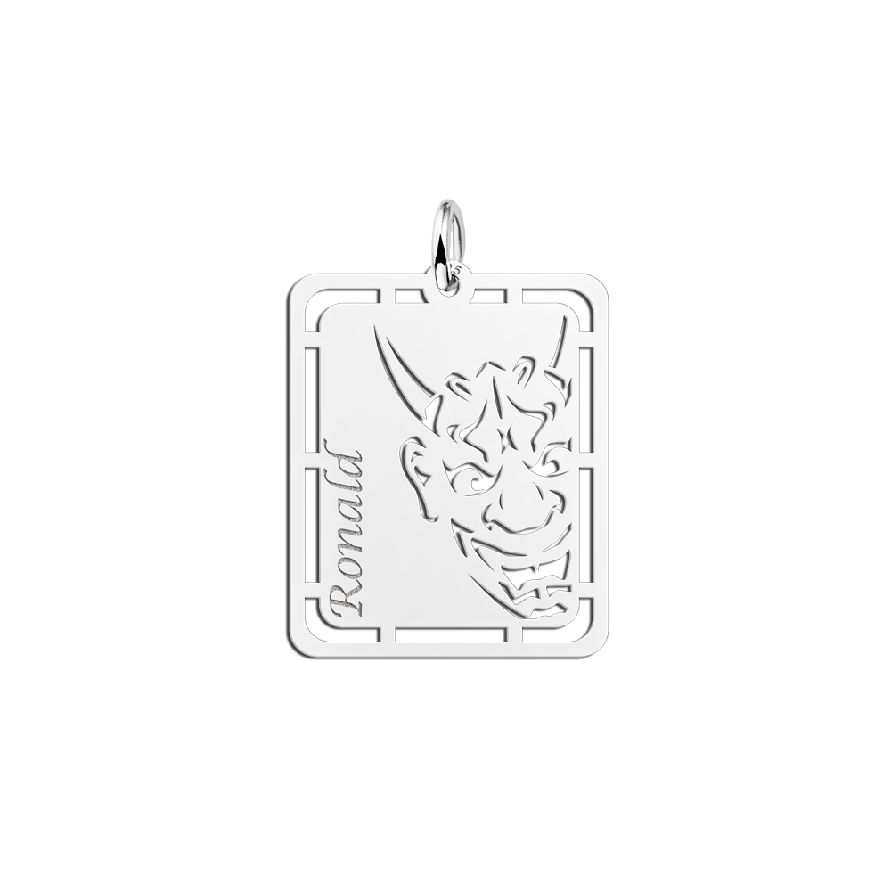 Silber Hannya Masken Kettenanhänger mit Gravur Silber Hannya Masken Kettenanhänger mit Gravur