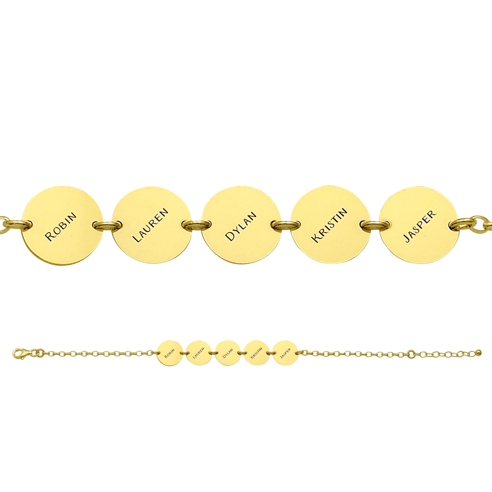 Goldenes Armband mit Namen in runden Plättchen