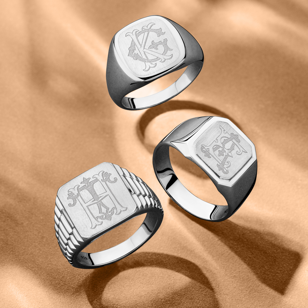 Silberner Siegelring mit graviertem Monogramm - achteckig