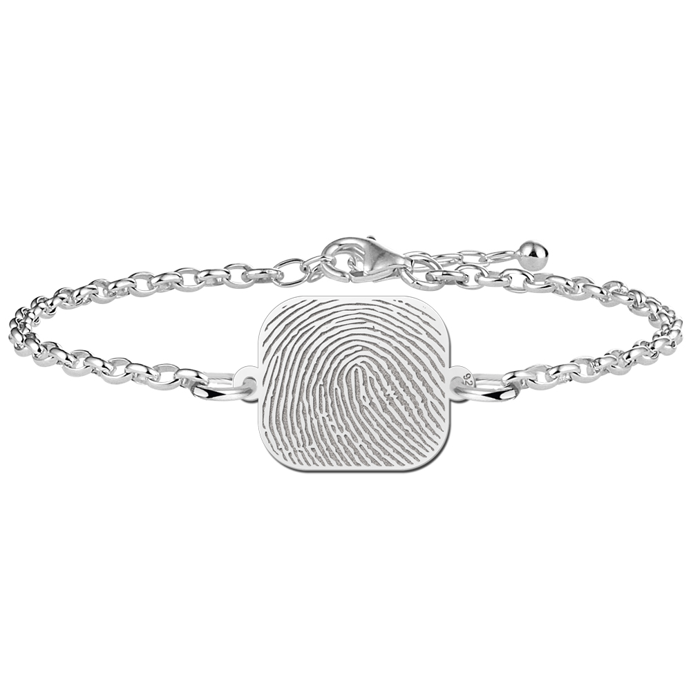 Silberarmband mit abgerundetem rechteckigem Fingerabdruck-Anhänger