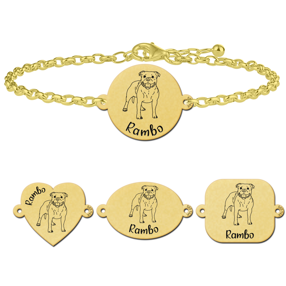Goldenes Armband mit Namensgravur Hund Pitbull