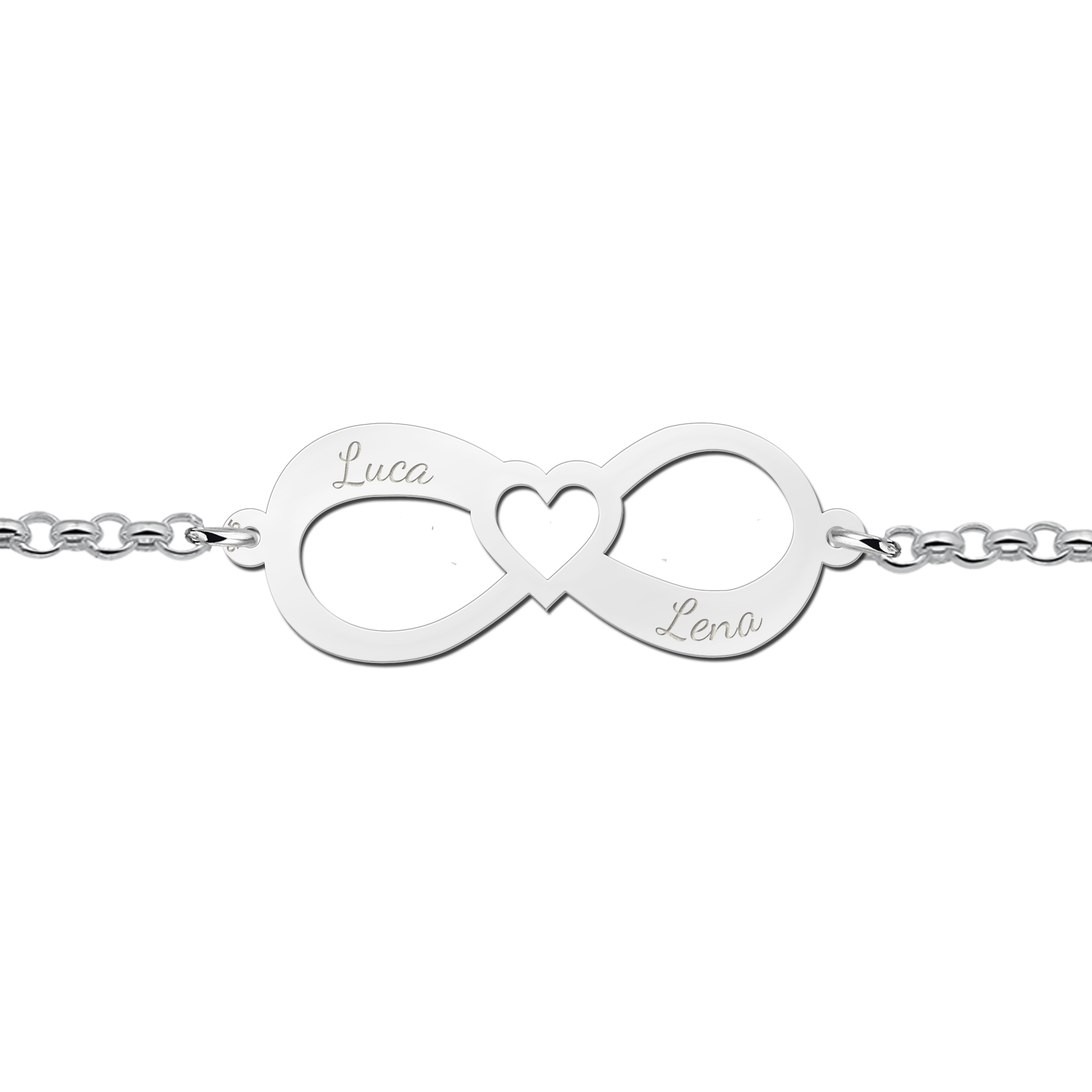 Infinity  Armband Silber mit zwei Namen und Herz