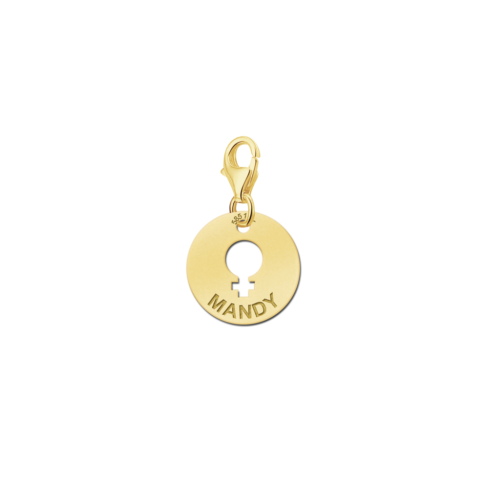 Gold Charm Anhänger mit Name - Symbol Frau