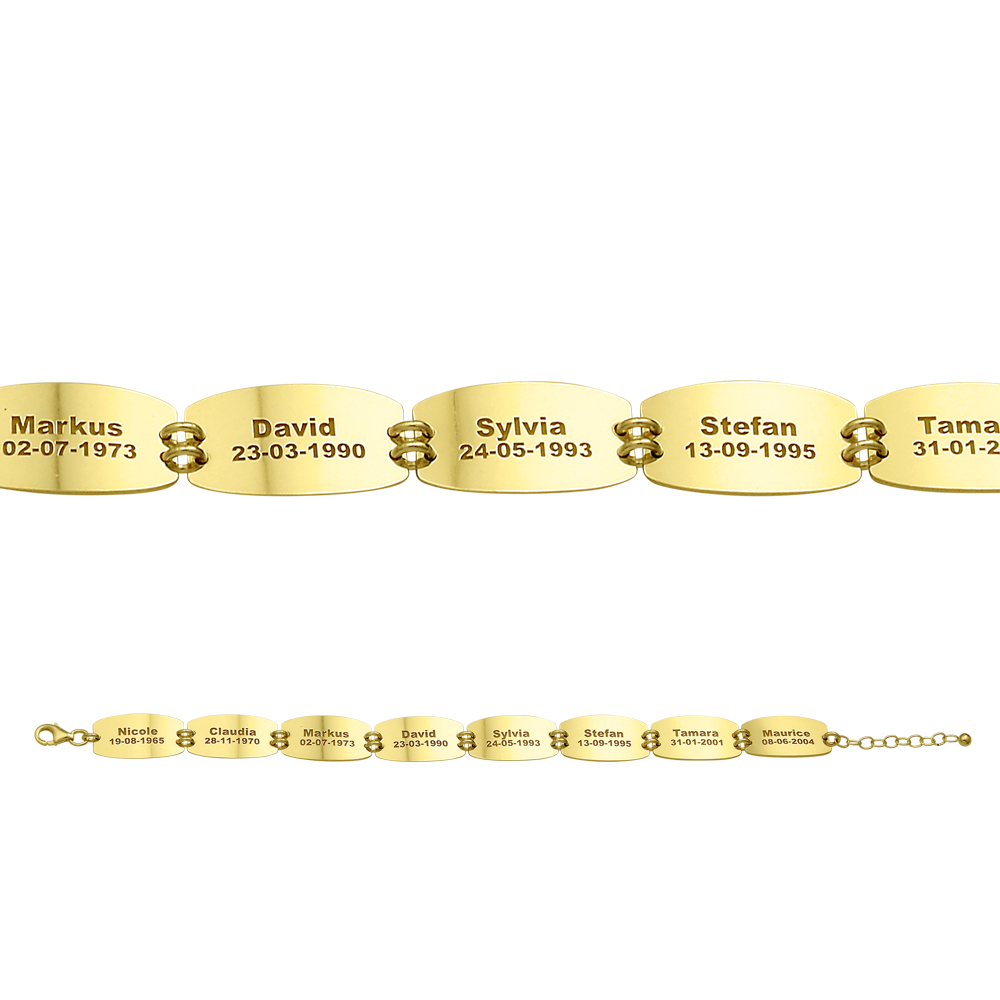 Goldenes Armband mit 8 Namen und Geburtsdatum