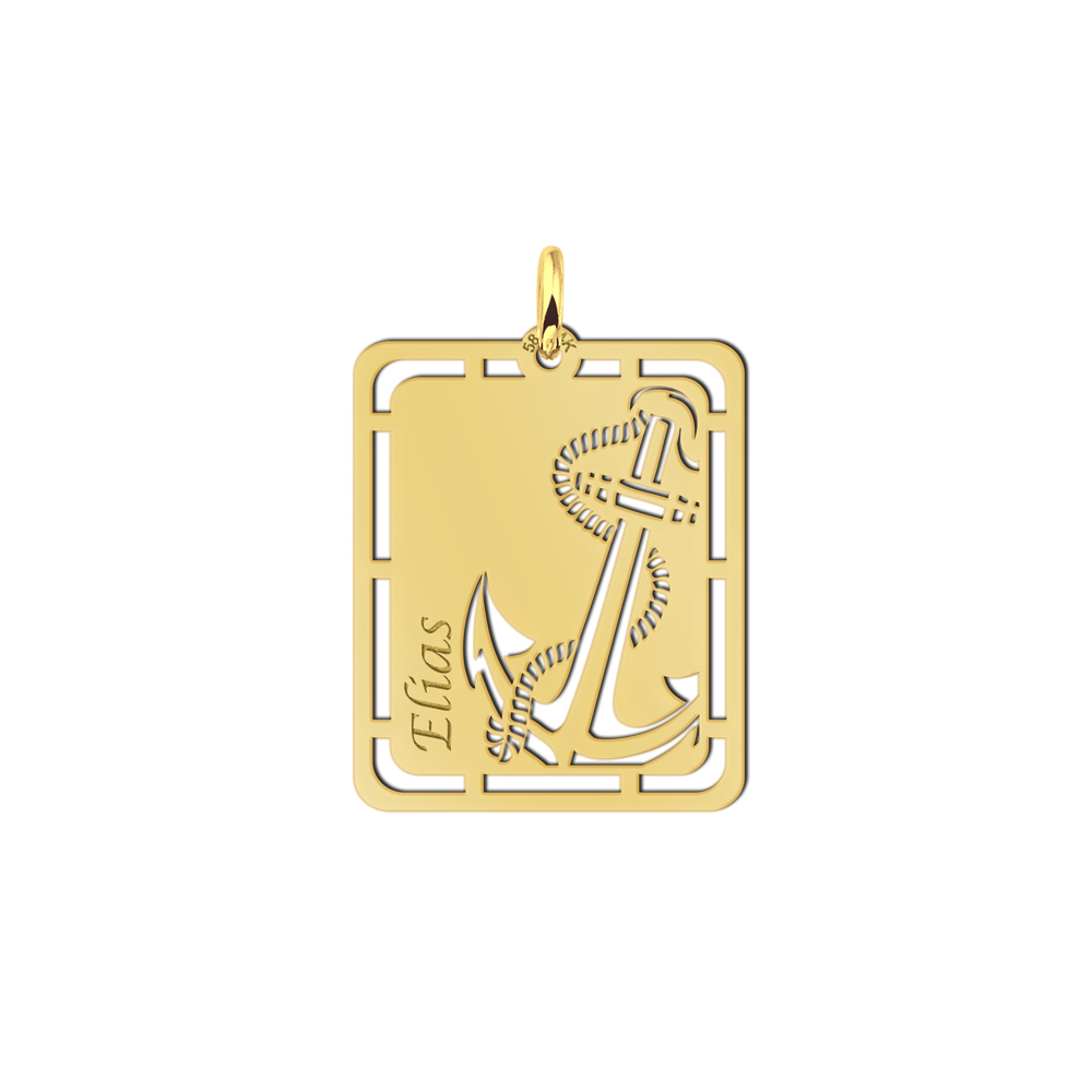 Goldener Anhänger mit Anker und Namensgravur