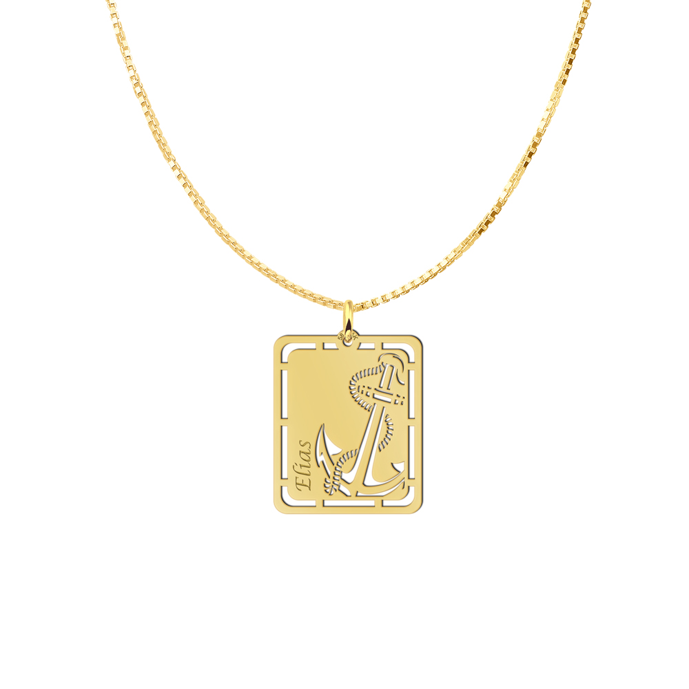 Goldener Anhänger mit Anker und Namensgravur