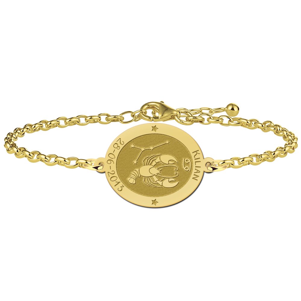 Vergoldetes ovales Sternzeichen Armband Krebs mit Name und Datum